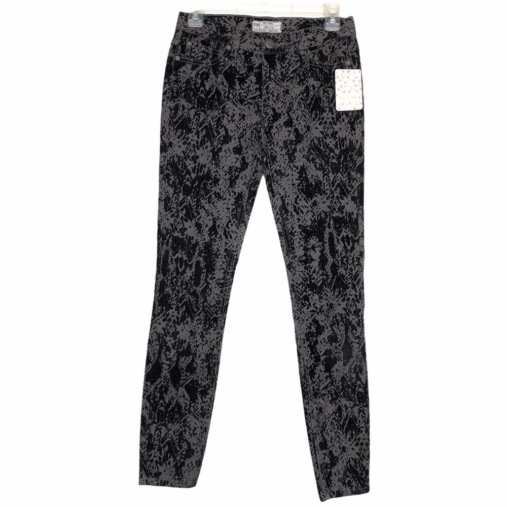 Nwt- FREE PEOPLE Gray & Black Snakeskin Print Velvet/Denim Skinny Jeans Size W25